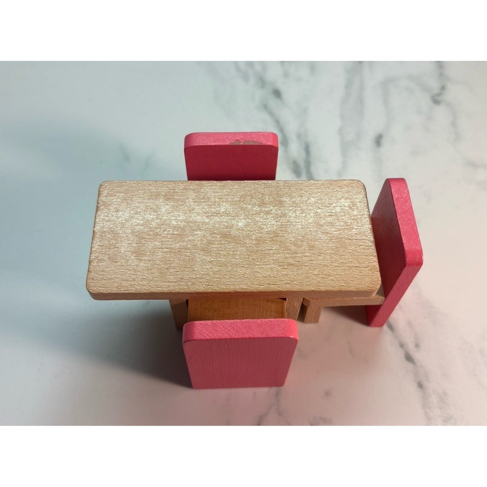 Wooden Miniature Dollhouse Dining Room Table with Chairs - Picture 2 of 9